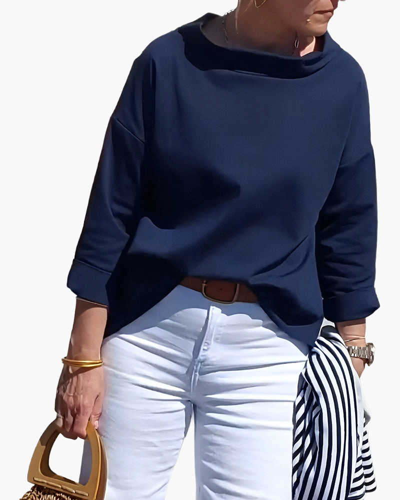 Damen Modernes Oberteil mit hohem Kragen – Elegantes Blusenshirt für Alltag und Büro