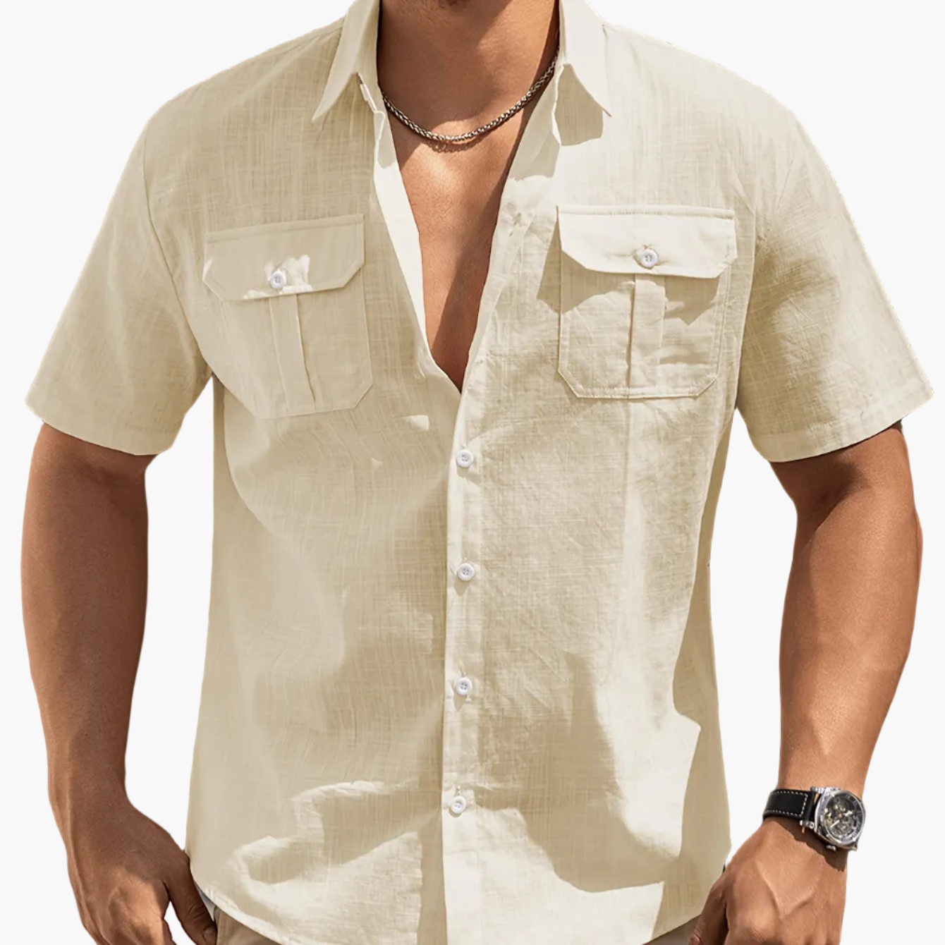 Herren Freizeit Kurzarm Hemd mit Brusttaschen – Sommer Stil für Alltag und Urlaub