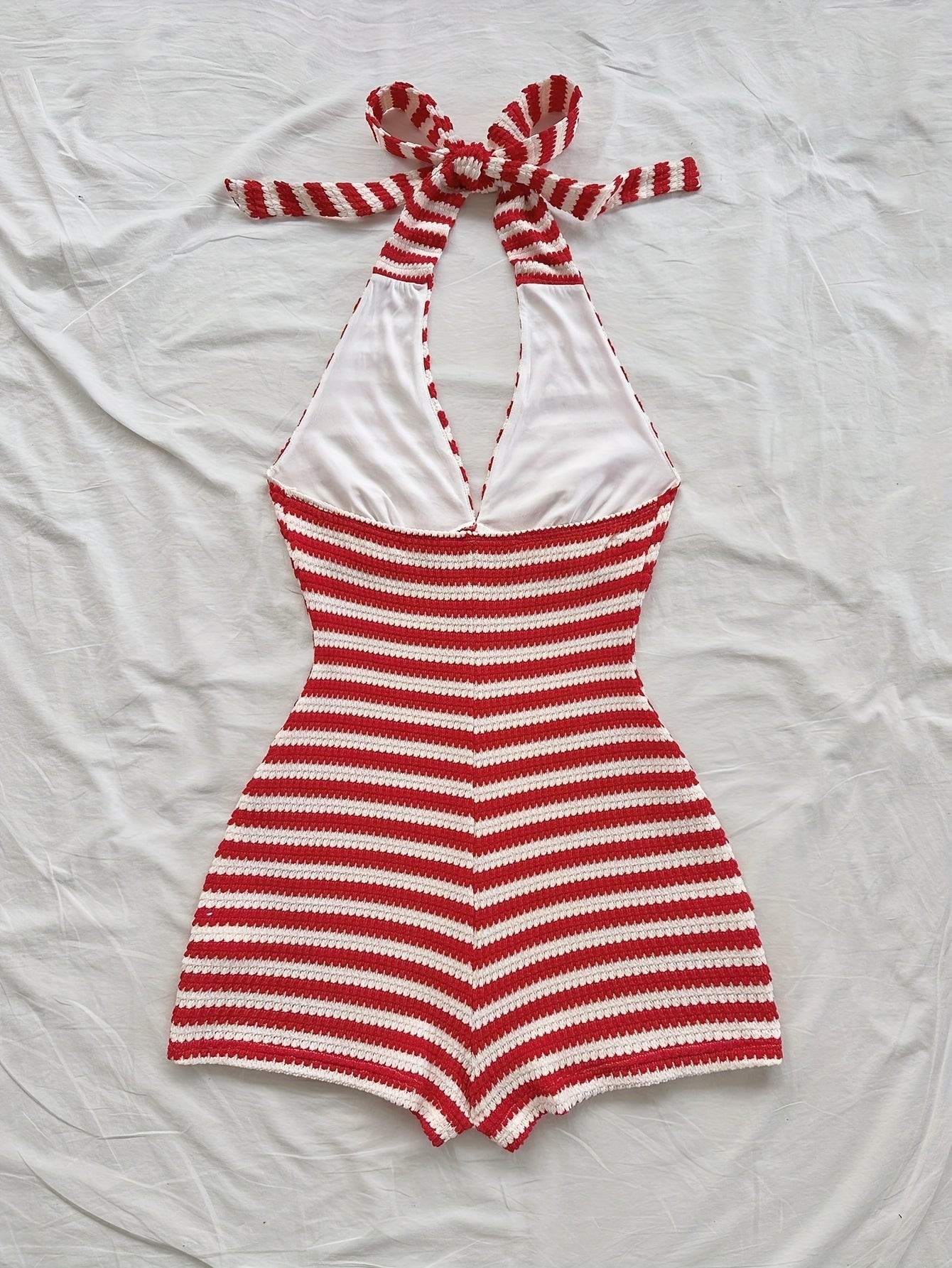 Damen Jumpsuit im Retro-Streifenlook mit Halterneck – Stilvoller Einteiler für Sommer, Strand und Freizeit