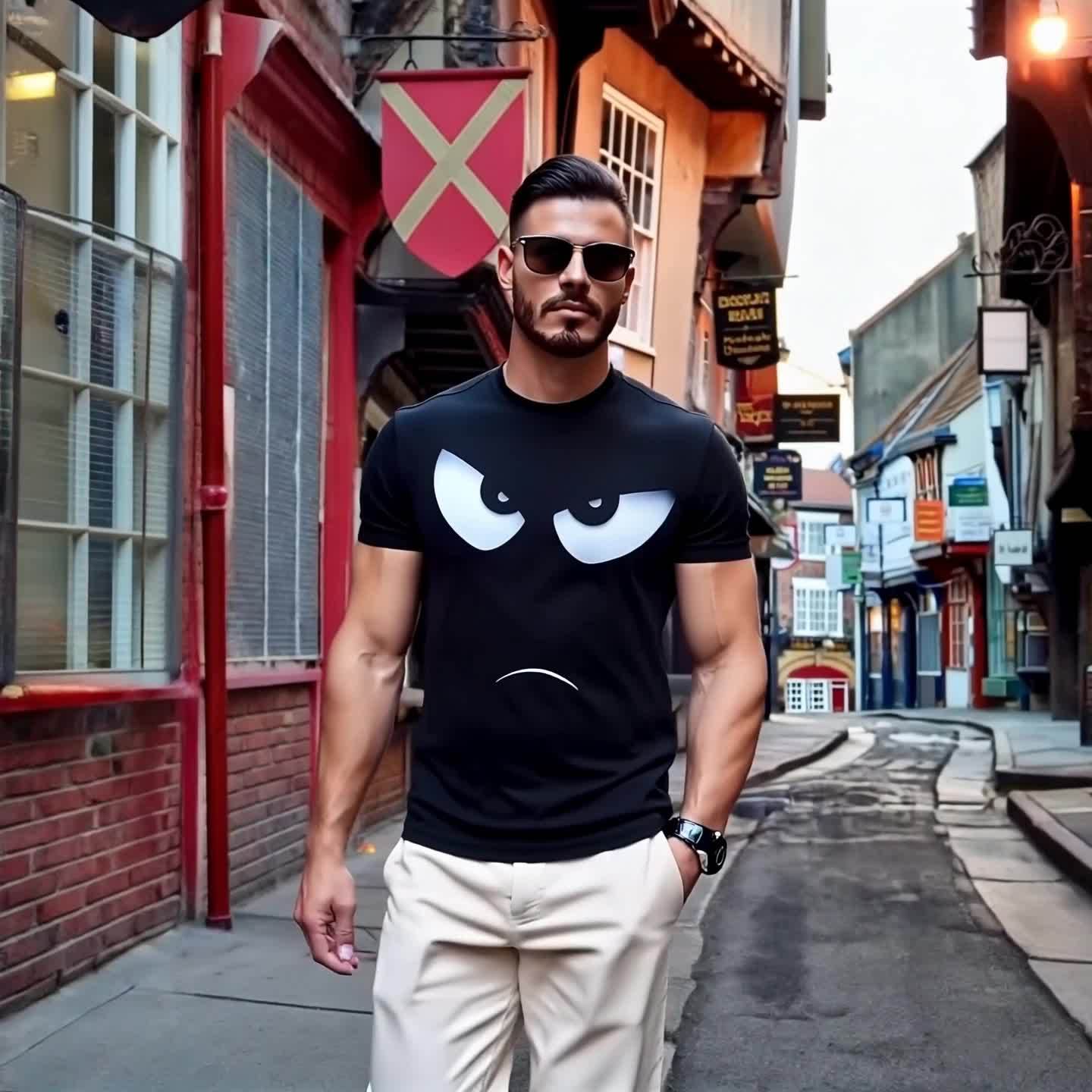 Herren T-Shirt mit lustigem Augen-Print – Casual Streetwear für Alltag und Freizeit