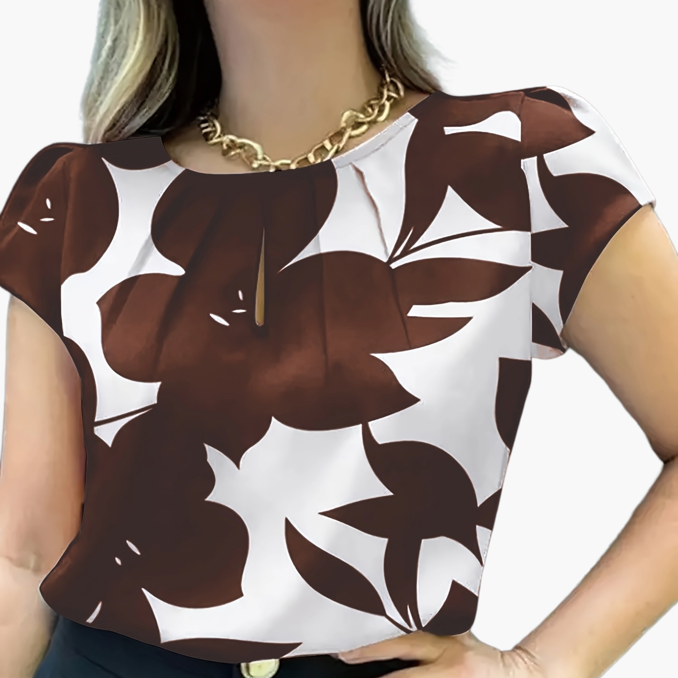 Damen Bluse mit abstraktem Muster und Falten-Detail – Elegante Sommer-Office-Mode
