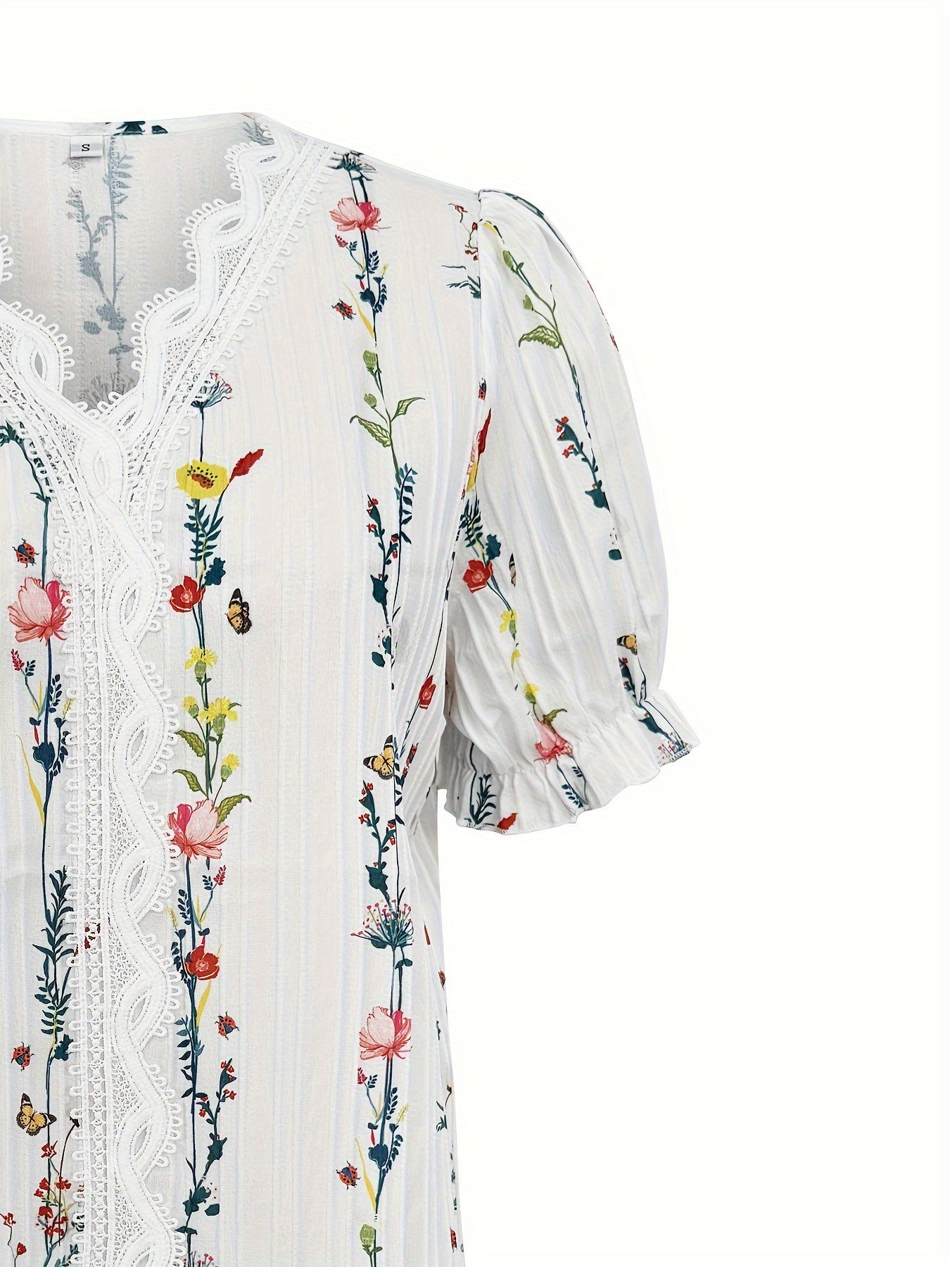 Damen Bluse Elegant mit Blumenmuster und Rüschenausschnitt – Perfekt für Freizeit und Sommer
