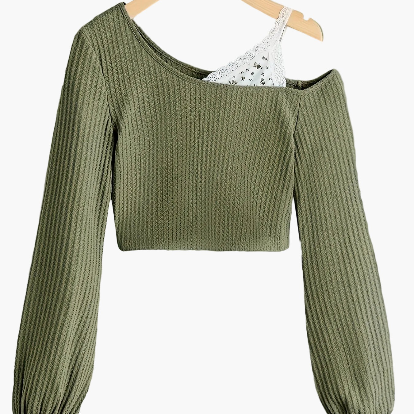 Damen Pullover im Asymmetrischen Schnitt mit Spitze und Einem Schulterfreien Design – Modischer Strickpulli für Alltag und Freizeit