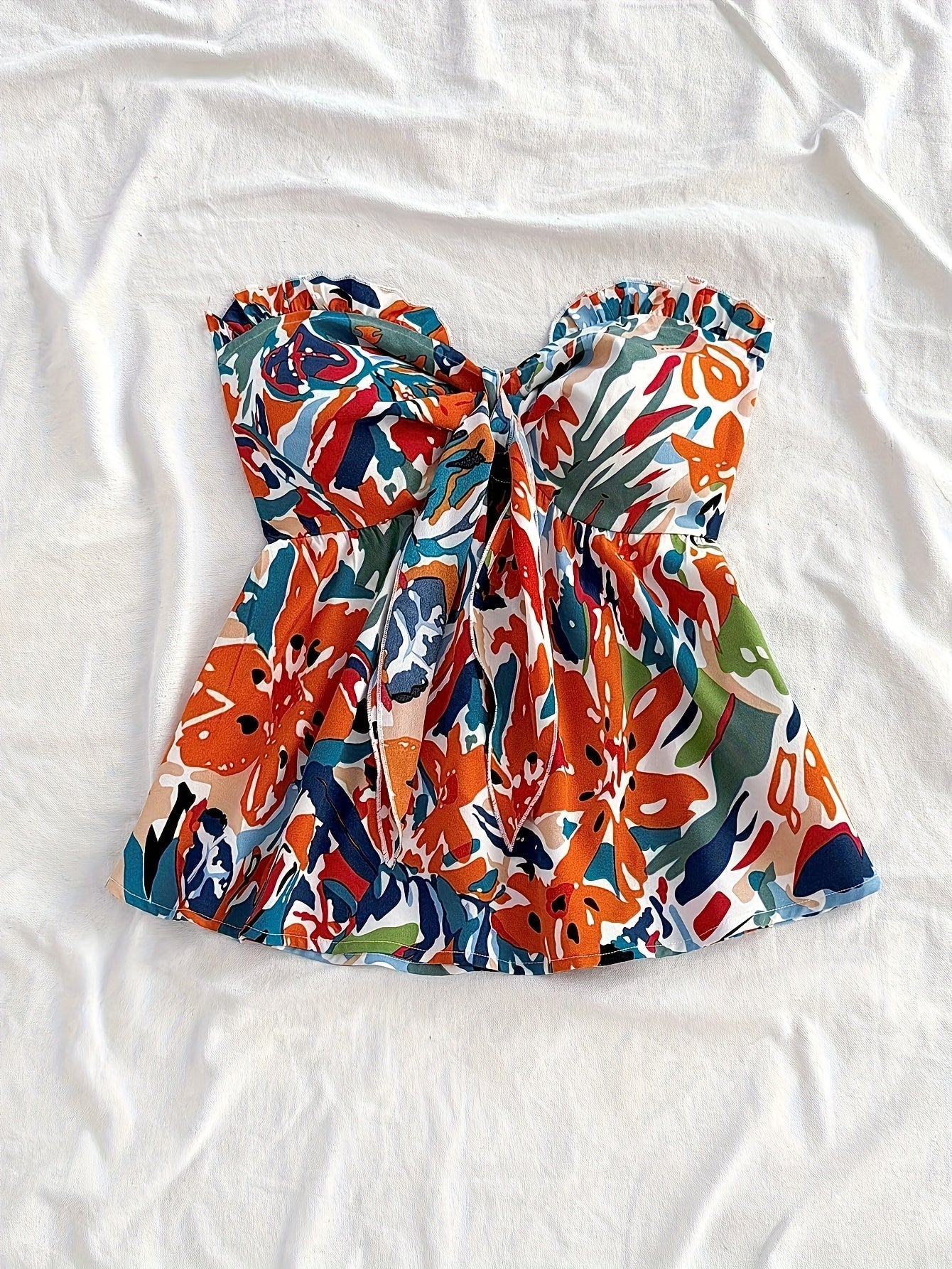 Damen Bandeau Crop Top mit Knoten und Blumenmuster – Modisches Bustier für Urlaub und Sommer-Outfits