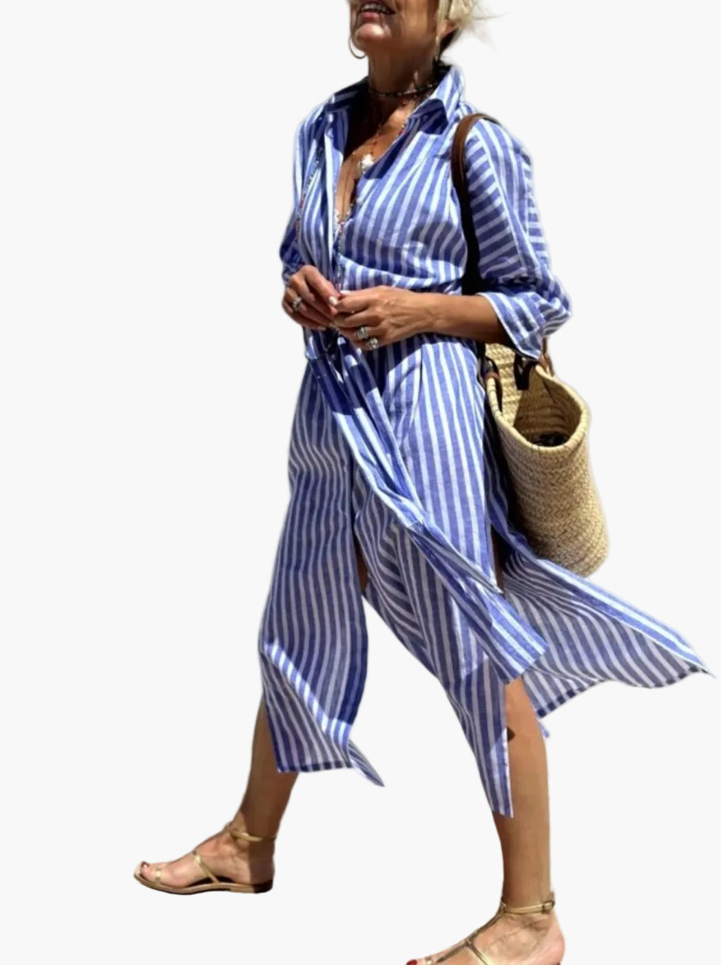 Damen Hemdblusenkleid mit Streifen – Zeitloses Sommerkleid für Freizeit & Urlaub