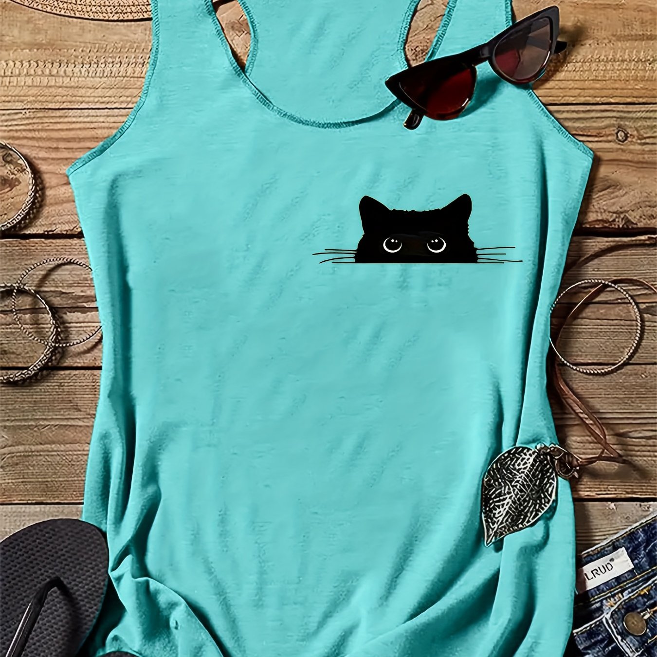 Damen Tanktop mit Katzen-Print und Racerback – Verspieltes Freizeitshirt für Tierliebhaberinnen