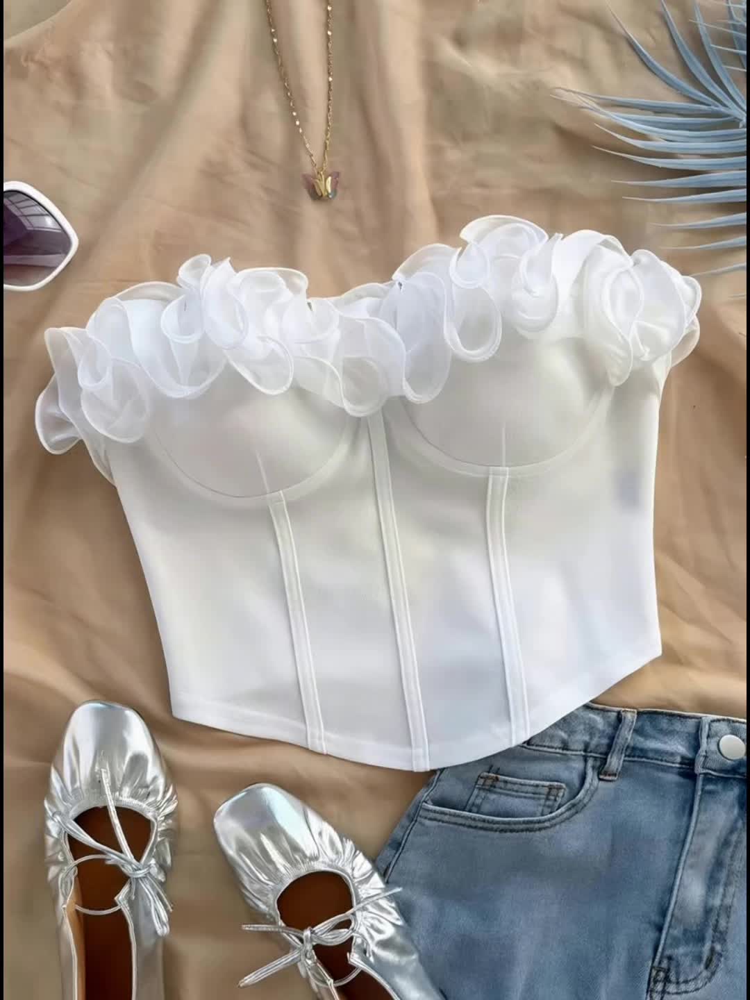Damen Bustier Top Elegant mit Rüschen – Party & Ausgehmode