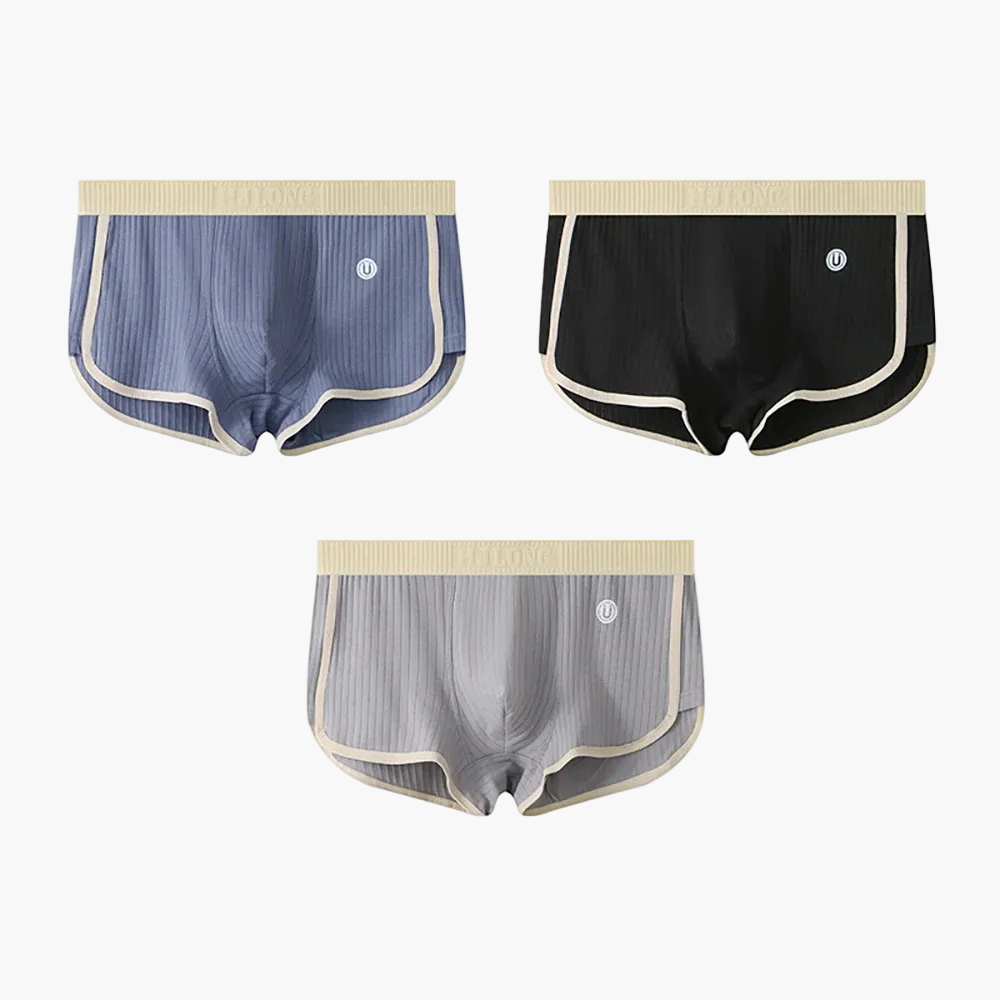Herren Retroshorts 3er-Pack – Gerippte Baumwoll-Sportshorts mit U-förmiger Mesh-Unterstützung, Komfort & Atmungsaktivität