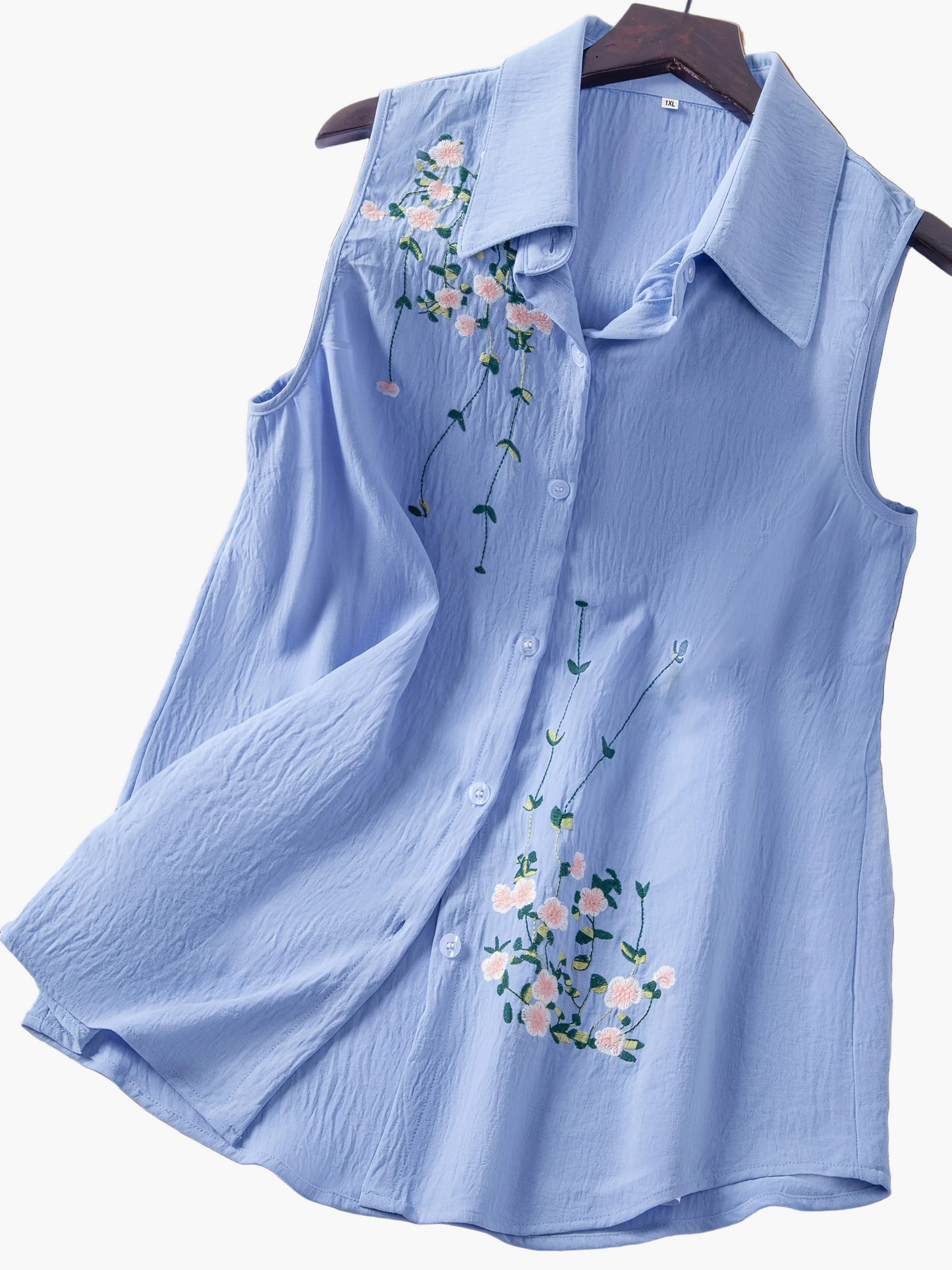 Damen ärmellose Bluse mit Blumenstickerei und Kragen – Elegant für Freizeit & Büro
