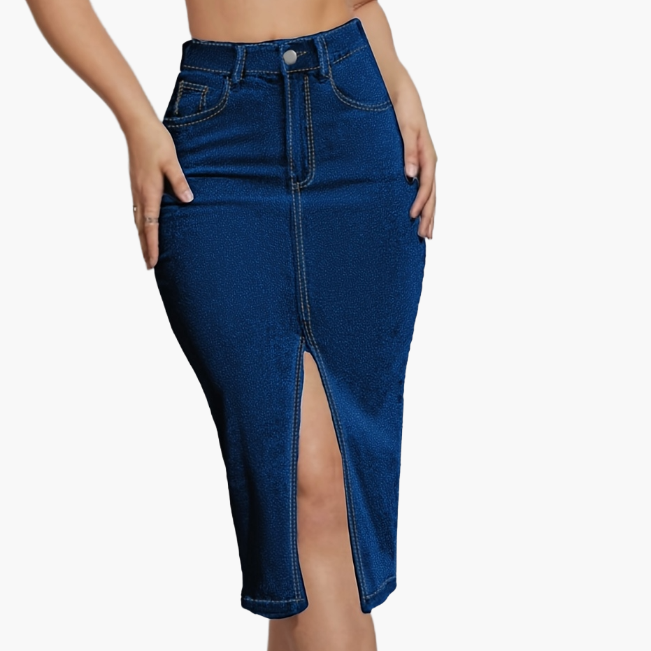 Damen Jeans-Midirock mit Schlitz im Casual Stil – Perfekt für Alltag und Freizeit