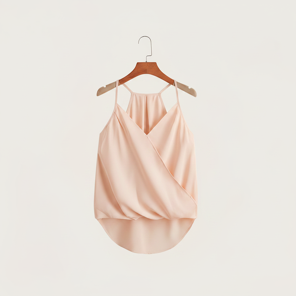 Damen Ärmellose Drapierte Halfterbluse mit Überlappungsdesign