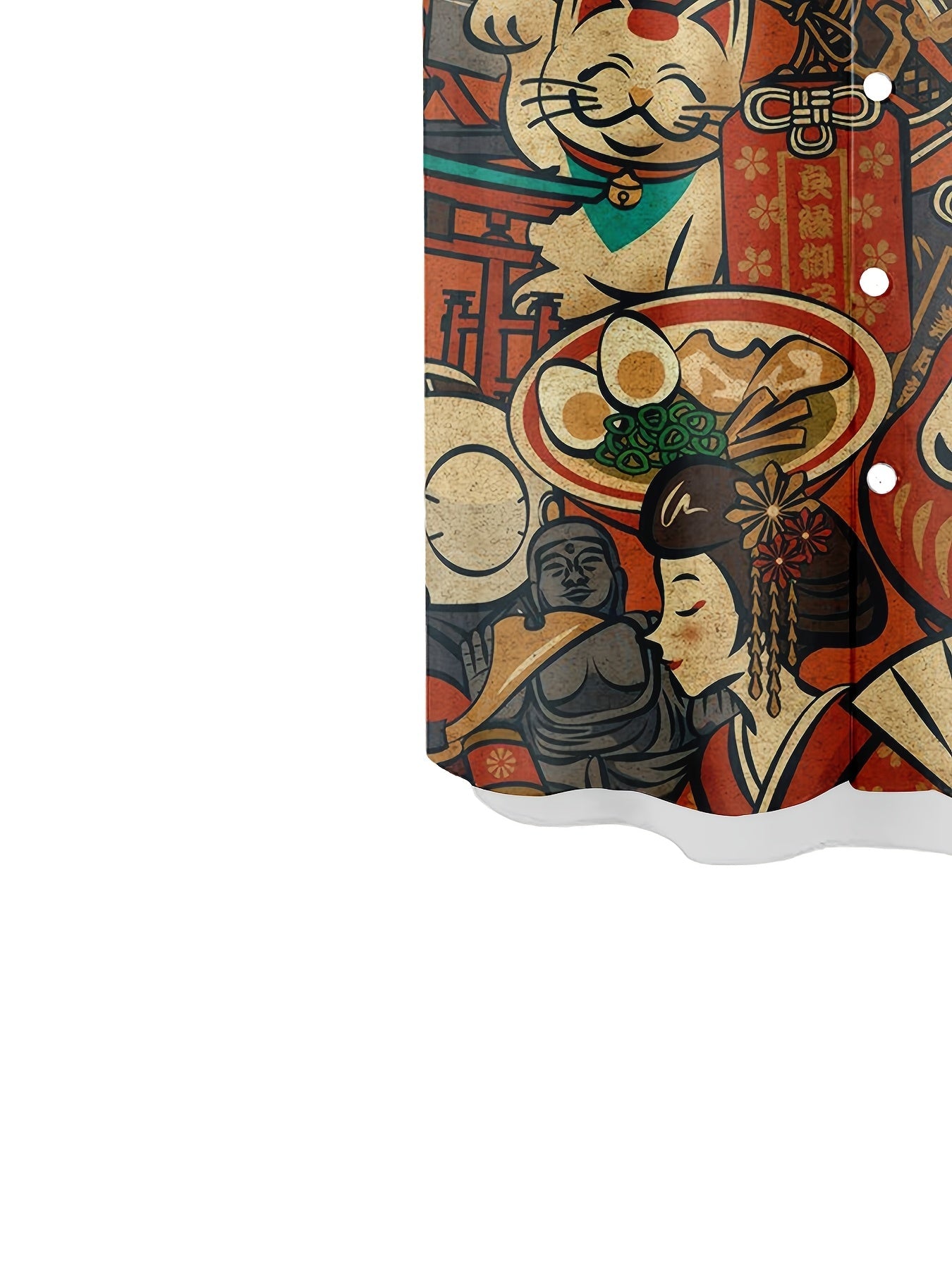 Herren Kurzarmhemd mit Japanischem Kunst- und Glückssymbol-Print – Casual Streetwear