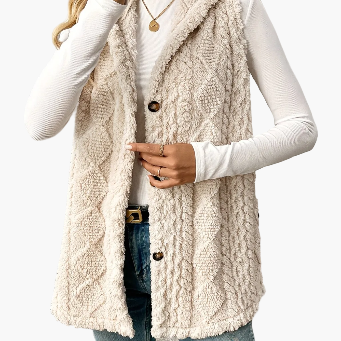 Damen Strickweste mit Kapuze und Knöpfen – Eleganter Freizeit-Look für jeden Anlass
