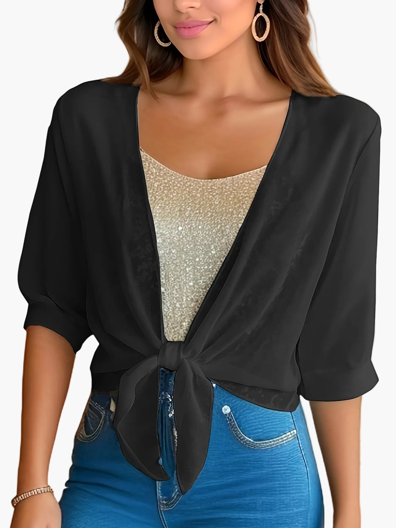 Damen Bluse mit Knoten-Design und Halbarm – Modisch, Luftig, Ideal für Alltag und Freizeit
