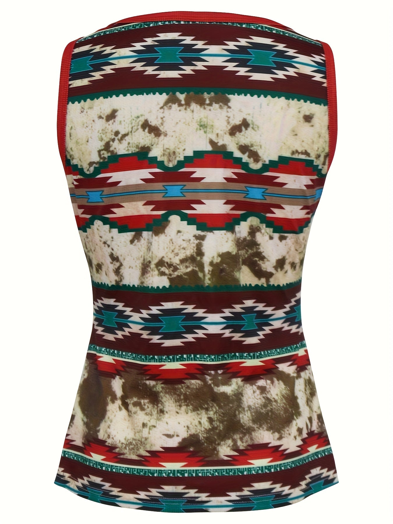 Damen Ethno Tanktop mit Knopfleiste und geometrischem Muster – Modisches Sommer Top im Boho-Style