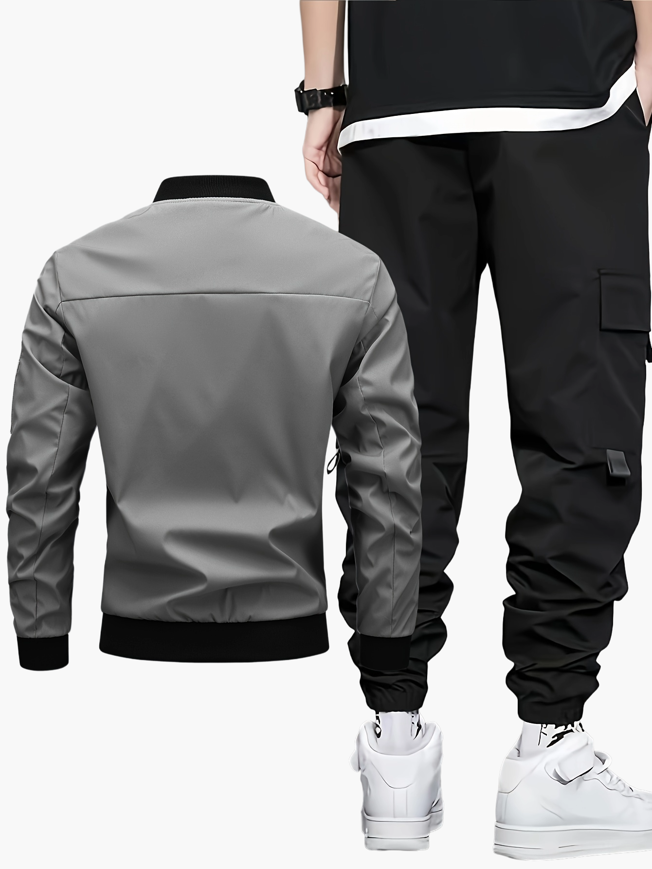 Herren Streetwear Trainingsanzug Set – Bomberjacke & Cargohose, Urban Freizeitlook
