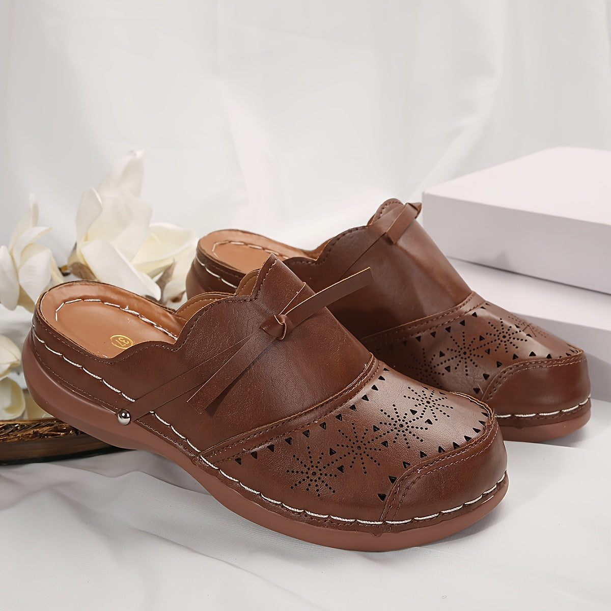 Damen Vintage Komfort Clogs Slip-On Schuhe für Freizeit und Alltag