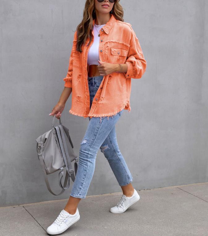 Natasha – Übergroße Damen-Jeansjacke mit Fransen