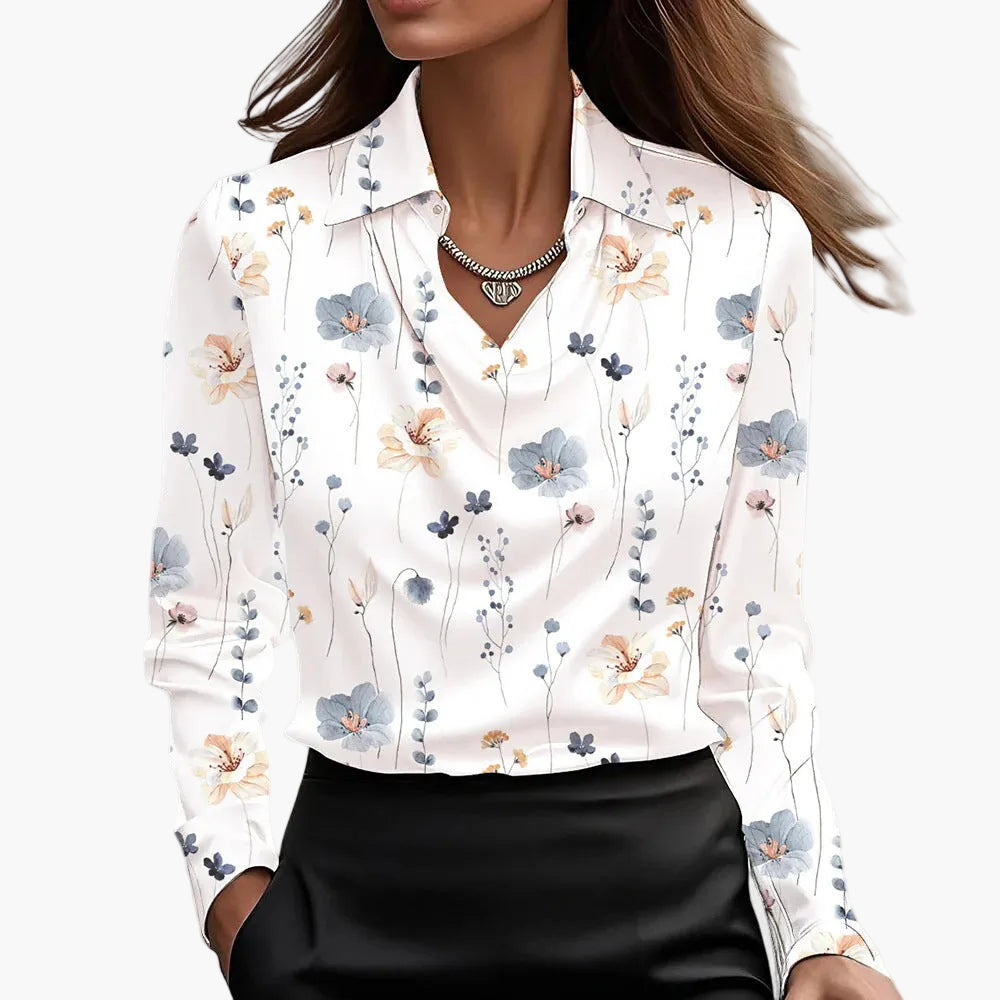 Damen Satinbluse mit Wasserfallausschnitt – Eleganter Business- & Freizeitstil