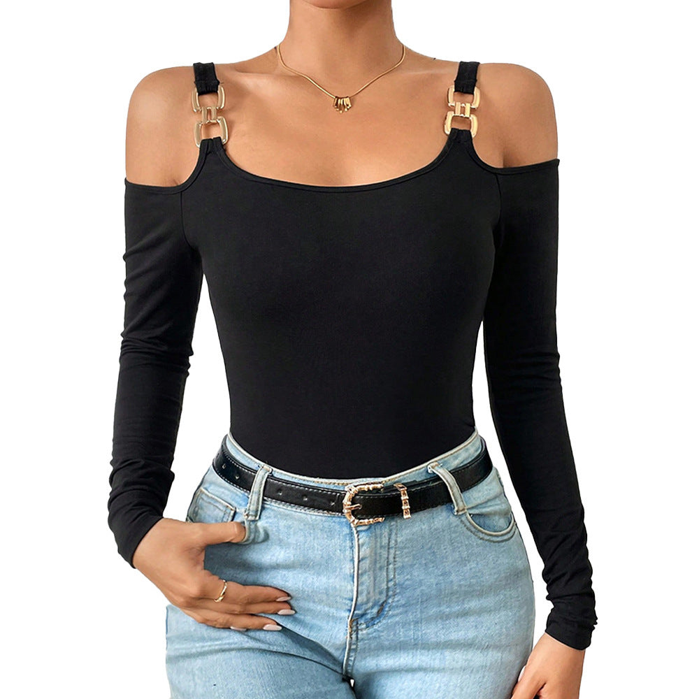 Jessica – Sexy Langarm-Off-Shoulder-Top mit Metallhaken