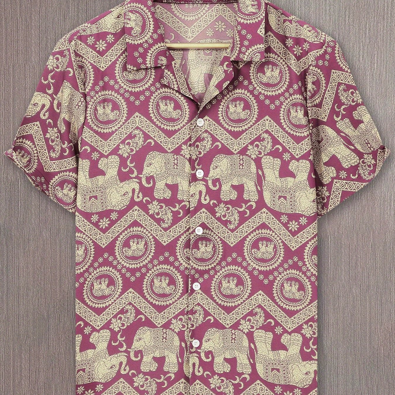 Herren Resort Hemd mit Elefanten- und Mandala-Muster, Kurzarm, Freizeit Stil