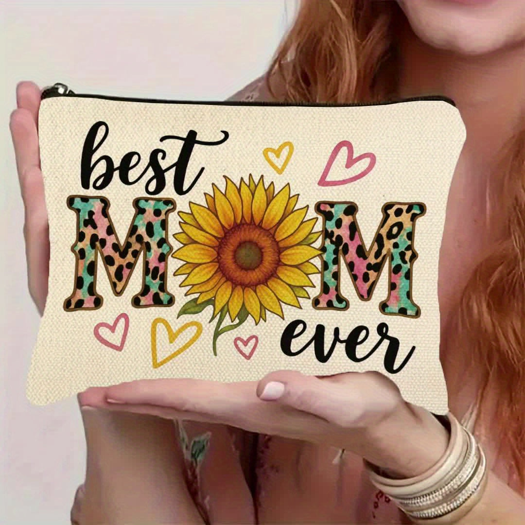 Best Mom Ever – Damen Kosmetiktasche mit Sonnenblume und Herz-Design, Geschenkidee zum Muttertag