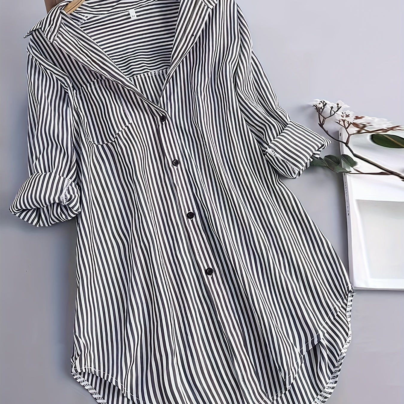 Damen Oversize Hemd mit Streifen – Lockeres Business & Freizeit Langarm-Bluse