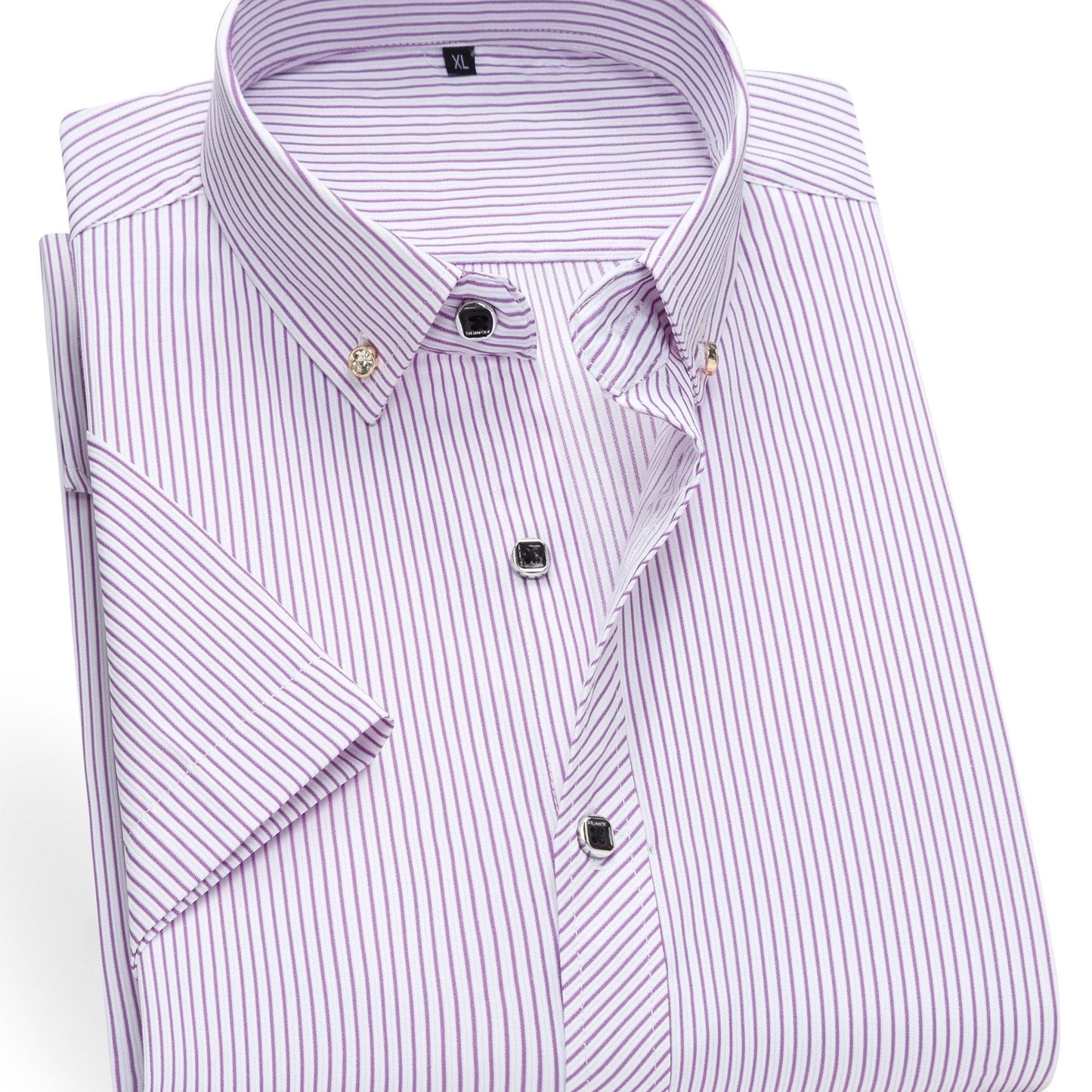 Herren Kurzarm Business-Hemd mit feinem Streifenmuster und modernem Kragen – Eleganter Freizeit- und Büro-Look