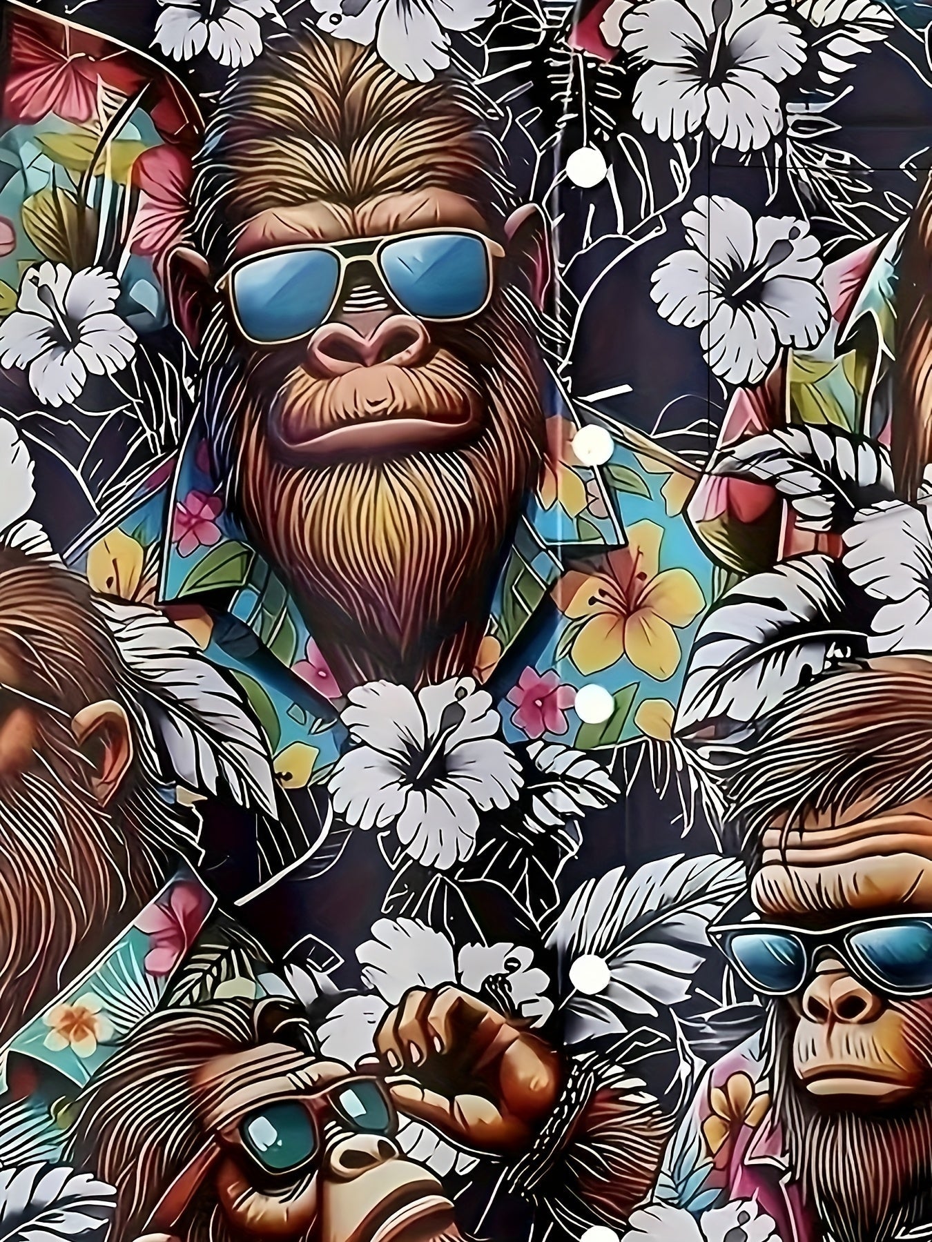 Herren Hawaiihemd mit Gorillamotiv und tropischem Blumenmuster – Lustiges Sommer Freizeithemd