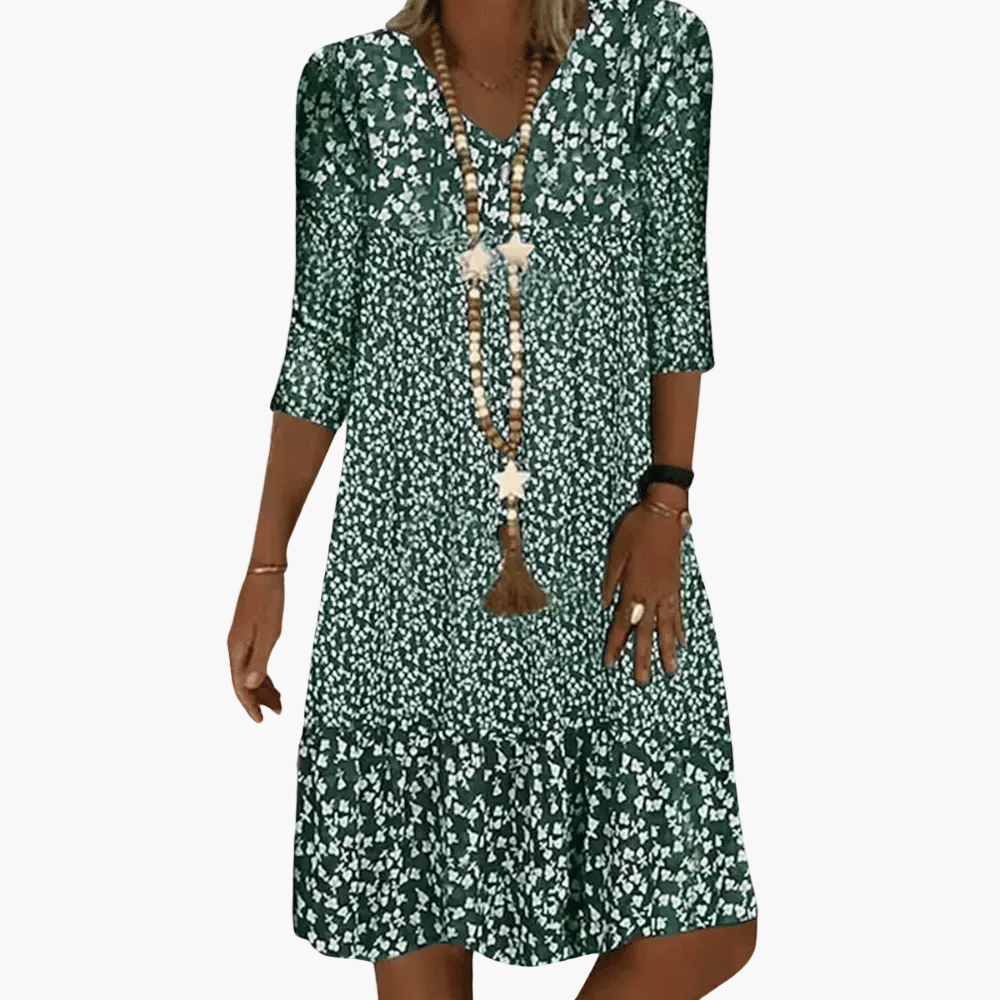 Damen Freizeitkleid Boho-Stil mit 3/4-Ärmeln – Ideal für Alltag und Urlaub