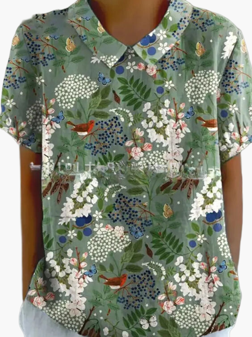 Damen Vintage Bluse mit Blumenmuster – Lässiger Stil für Alltag & Büro