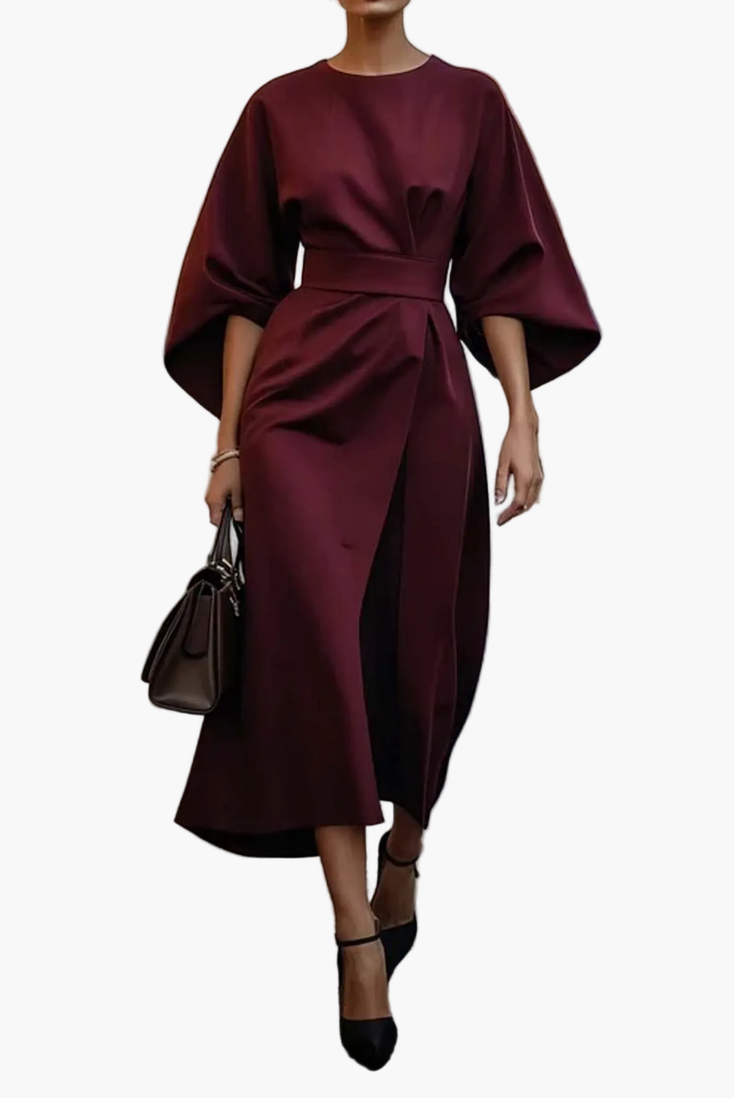 Damen Midi-Kleid mit eleganten Laternenärmeln – Stilvolles Business- & Event-Outfit