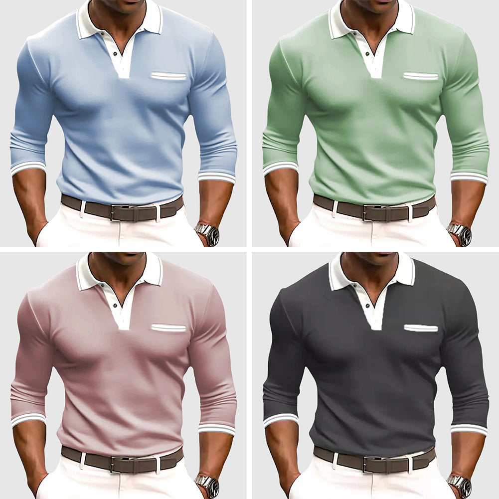 Herren Polo Langarmshirt – Elegantes Freizeit- & Business-Oberteil mit Kontrastdetails