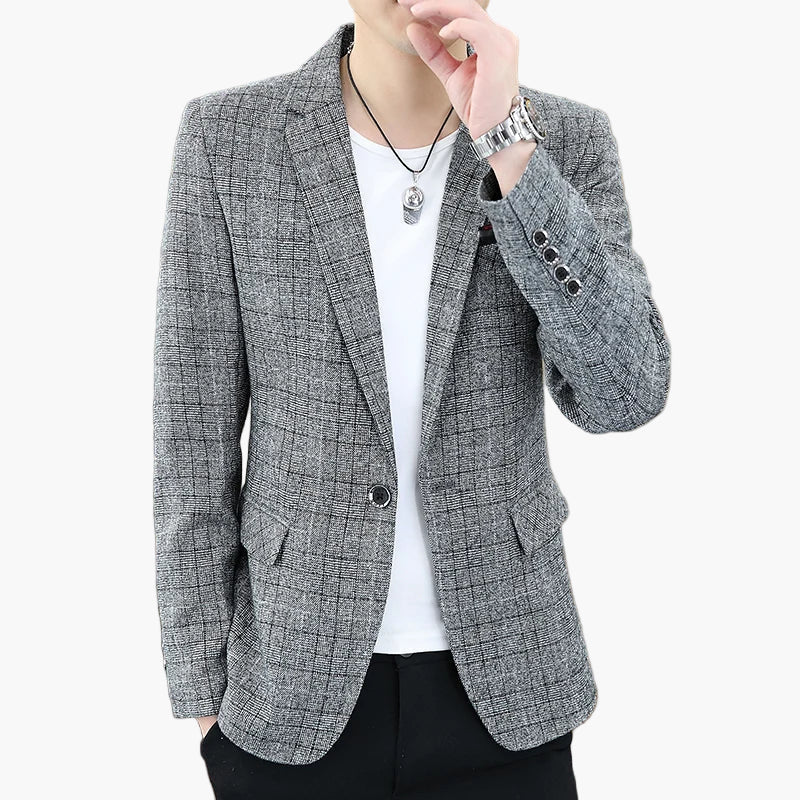 Herren Slim Fit Business Sakko – Modernes Kariertes Blazerjackett für Büro & Freizeit
