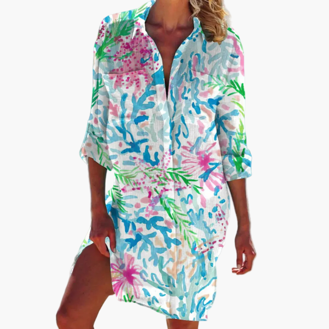 Damen Freizeit Hemdblusenkleid im Boho-Stil – Lässige Tunika für Sommer und Strand