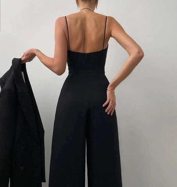 Damen Eleganter Jumpsuit mit weitem Bein und Spaghettiträgern – Stilvoll für Alltag & besondere Anlässe
