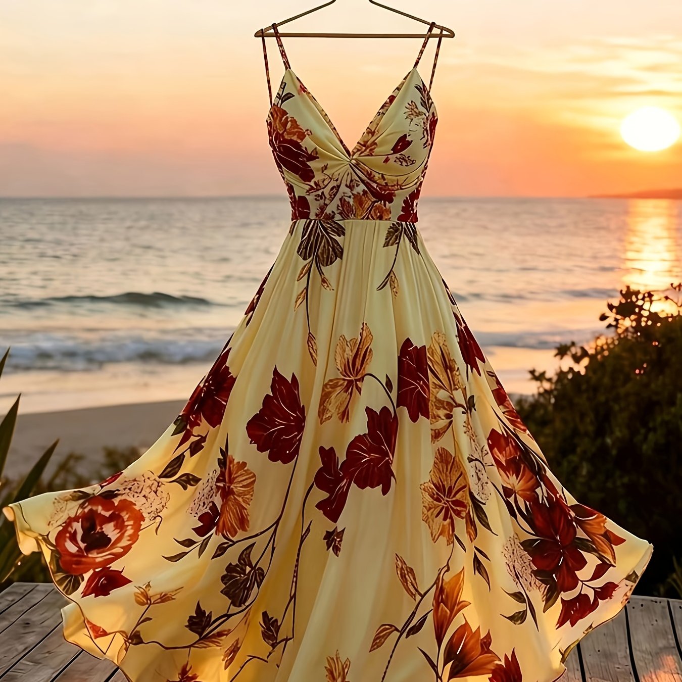 Damen Maxi Kleid mit Blumenmuster und schwingendem Rock – Eleganter Boho Stil für besondere Anlässe