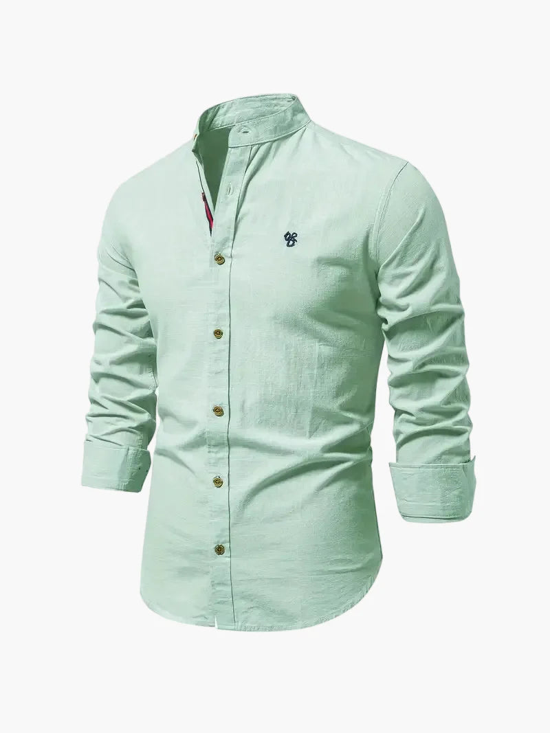 Herren Stehkragen Freizeithemd – Modernes Langarmshirt für Büro & Alltag
