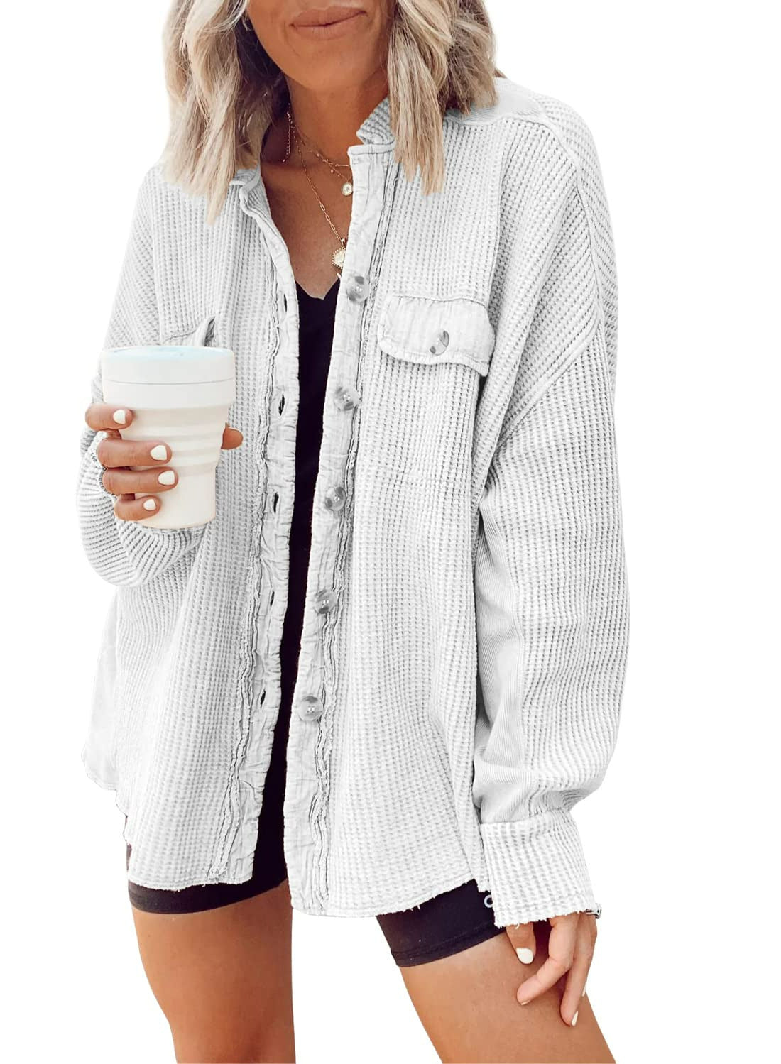 Stephanie – Damen Hemdjacke mit Reverskragen und langen Ärmeln
