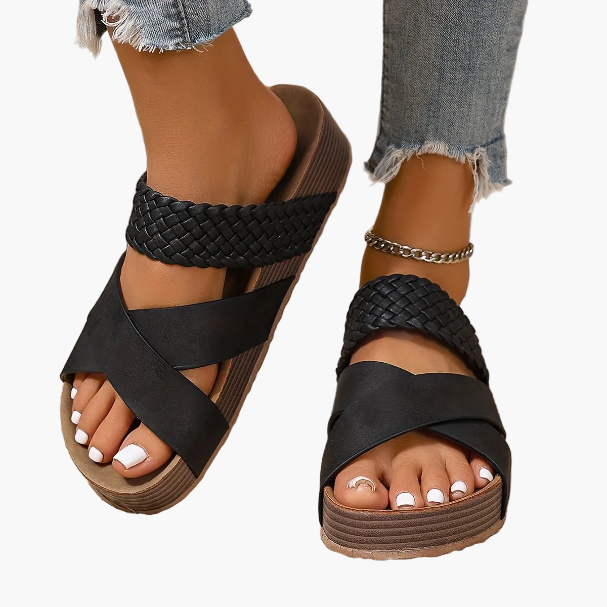 Damen Komfort Plateau-Sandalen mit Geflochtenen Riemen – Stilvolle Freizeitschuhe für Alltag und Urlaub