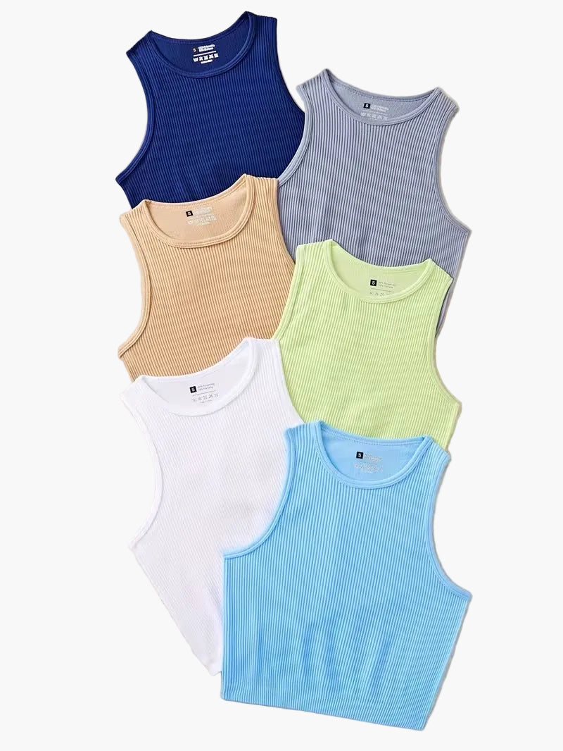 Damen Rippen Tanktop Set – Sportlicher Crop-Style, Ideal für Freizeit und Fitness
