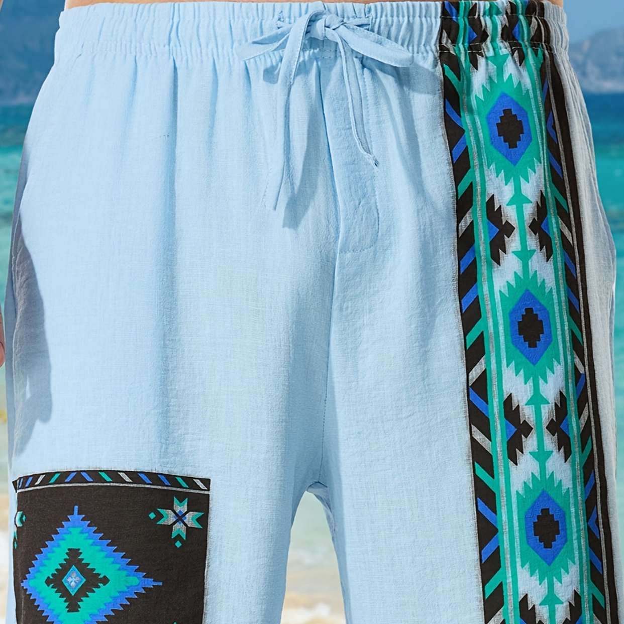 Herren Ethno-Shorts mit Aztekenmuster und Kordelzug – Modische Freizeithose für Sommer & Urlaub