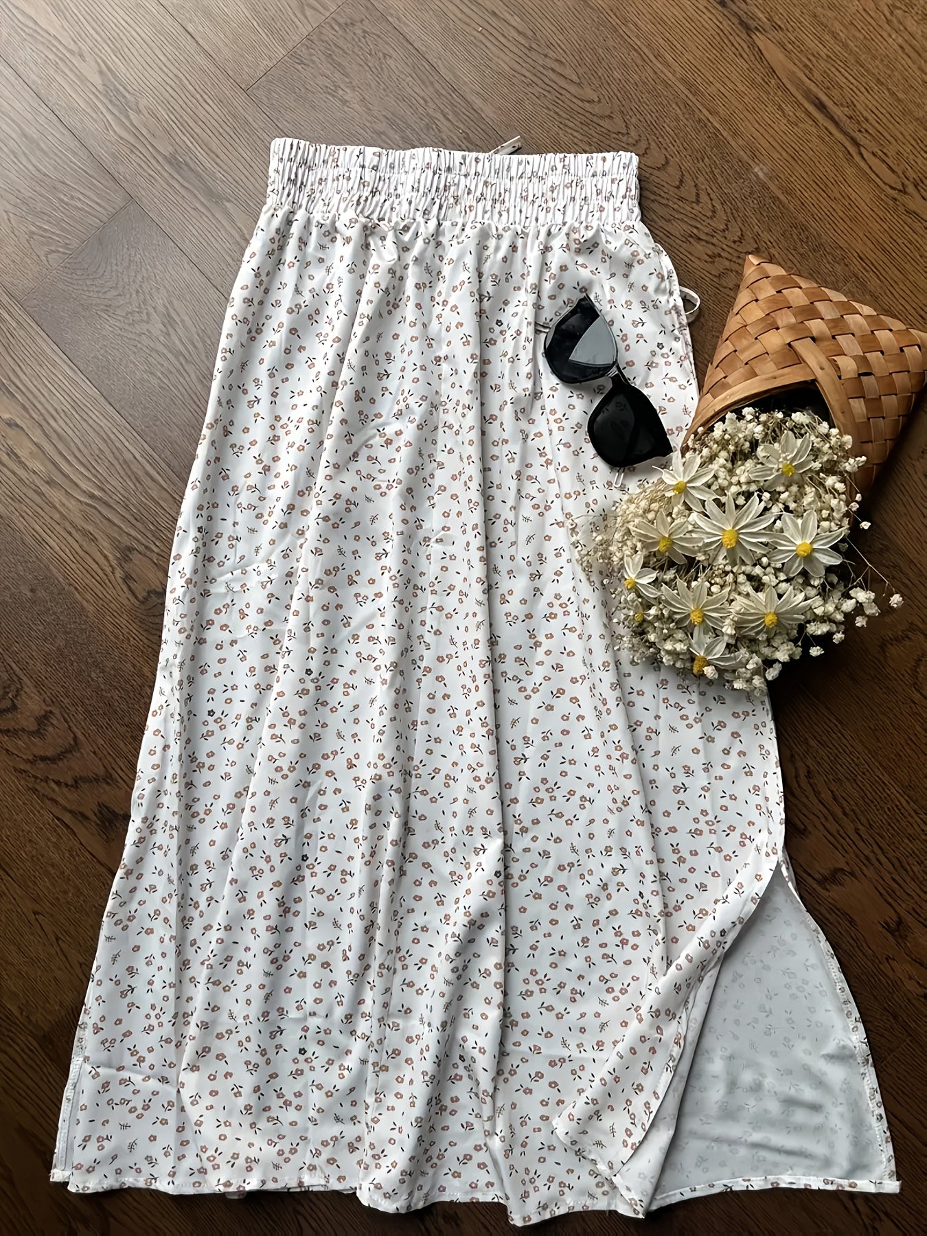 Damen Modisches Zweiteiler-Set mit Rippen-Top und Blumenrock – Eleganter Freizeit-Look