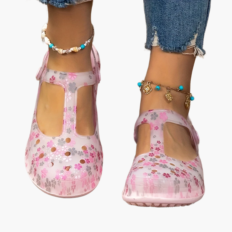 Damen Komfort-Sommerschuhe mit Blumendruck und Riemchen – Bequeme Freizeit Mary Janes