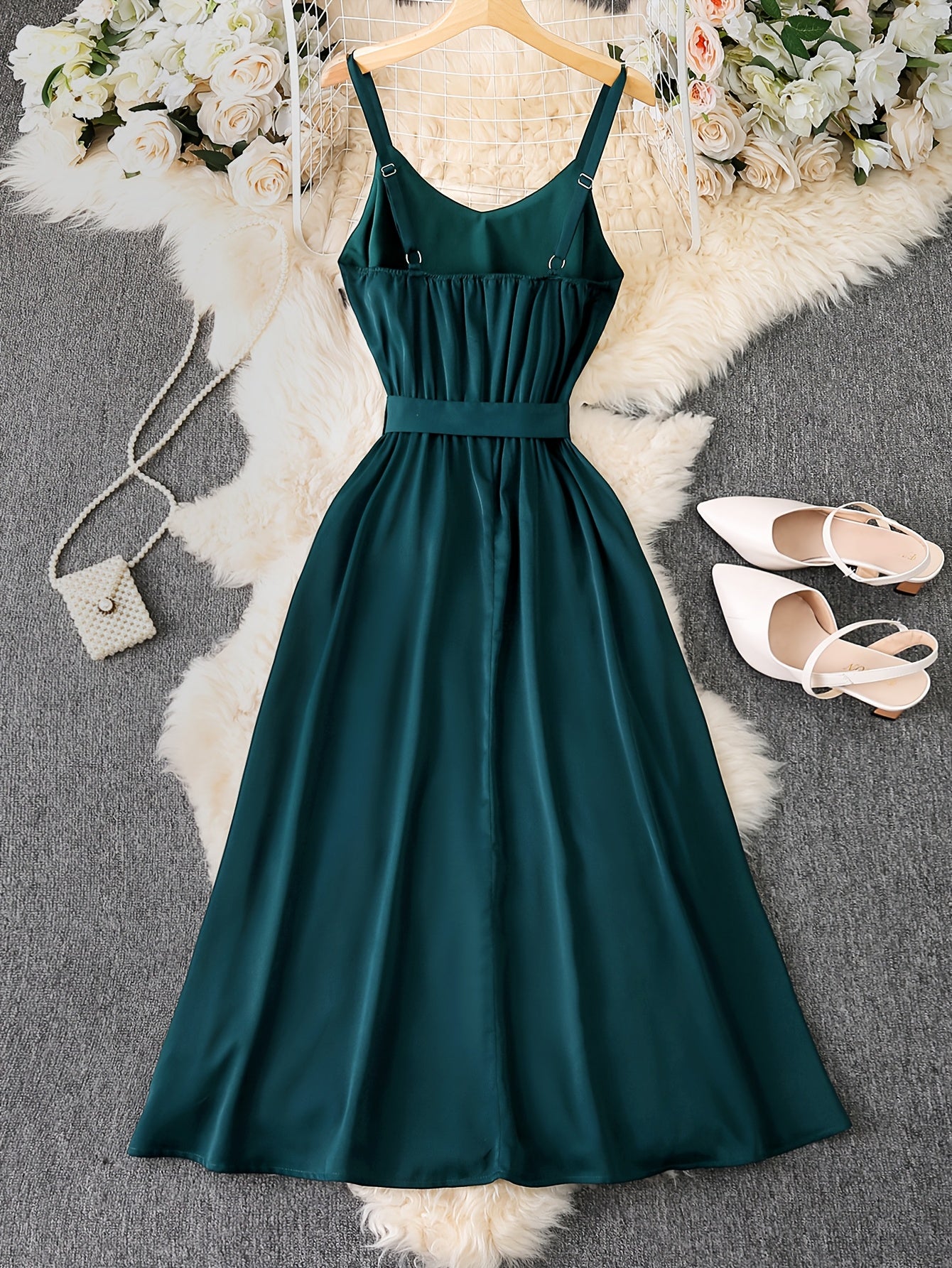Damen Maxikleid mit Schleife und Spaghettiträgern – Elegantes Kleid für besondere Anlässe
