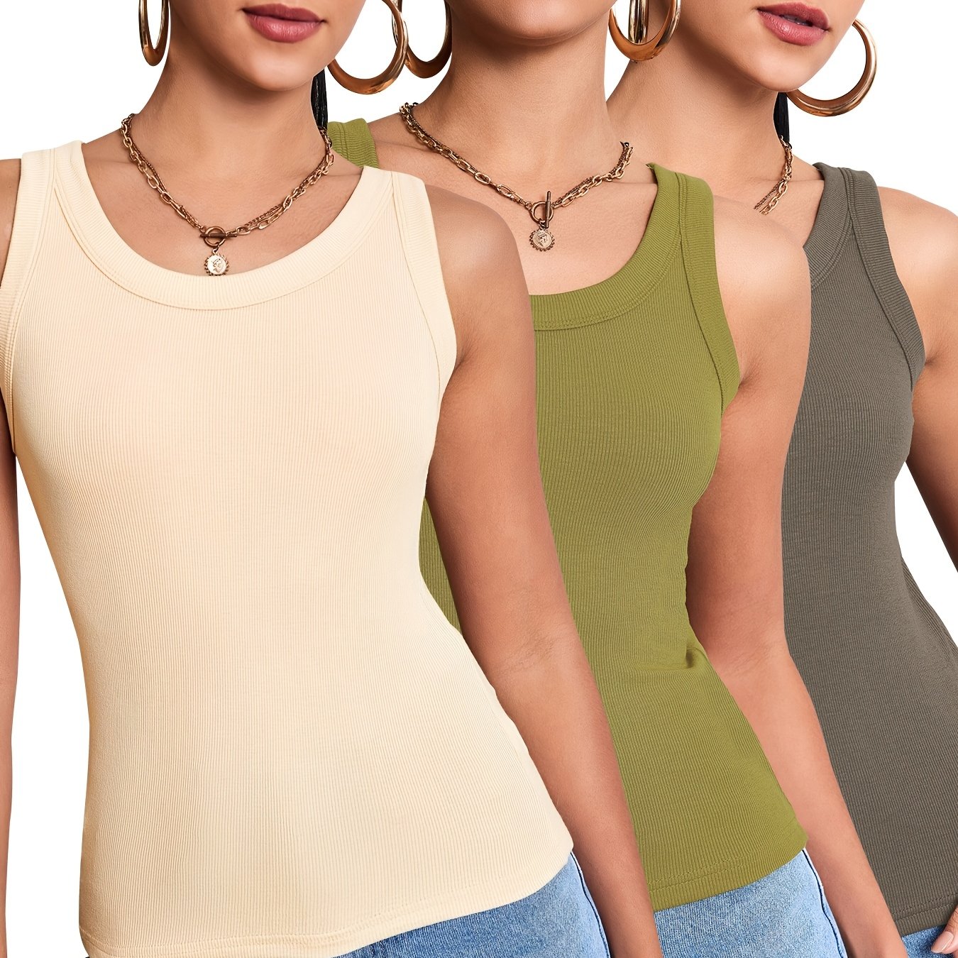 Damen Basic Tanktop 3er-Pack – Figurbetonte Sommer Freizeit Tops