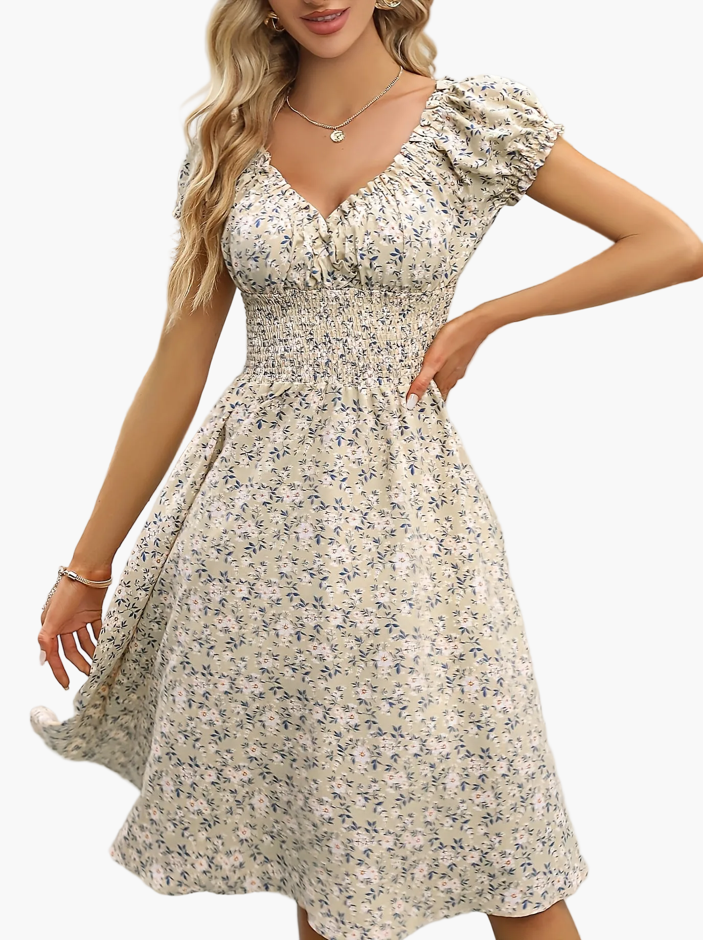 Damen Sommerkleid Elegant mit Blumenmuster und Kurzarm – Perfekt für Alltag und Urlaub
