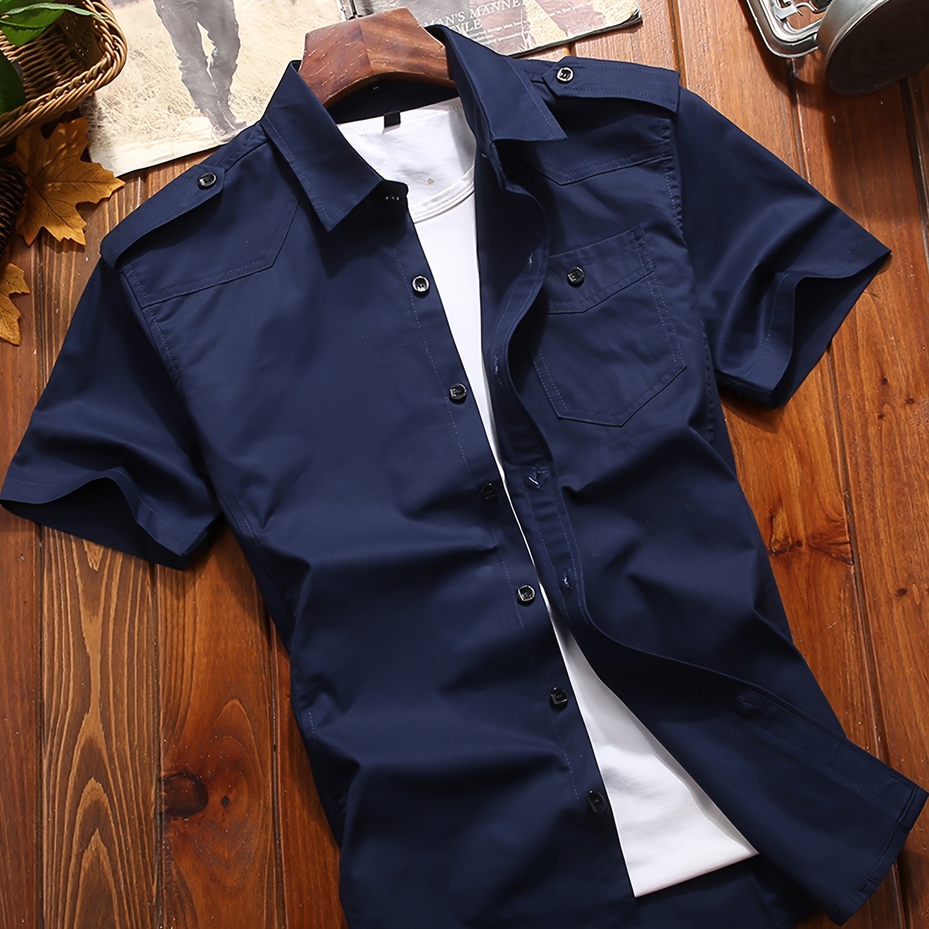Herren Utility Kurzarm-Hemd mit Brusttasche und Epauletten – Moderner Casual-Look