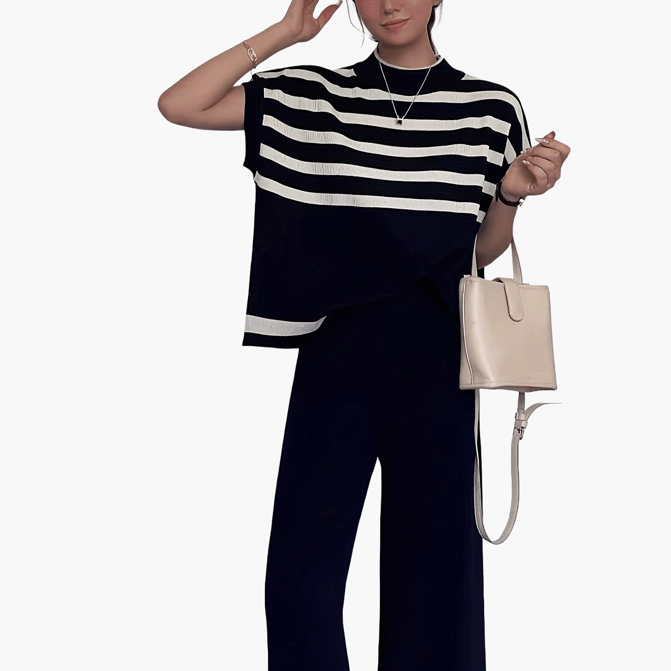 Damen Elegantes Streifen-Set mit Weitbein-Hose und Oversize-Oberteil – Moderner Business- und Freizeit-Look