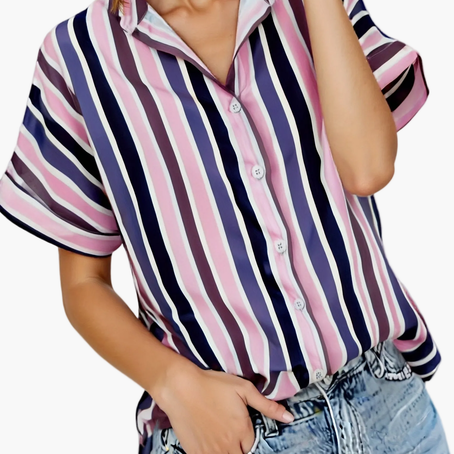 Damen Sommer Streifenbluse im lässigen Boyfriend-Stil – Elegantes Freizeit Hemd